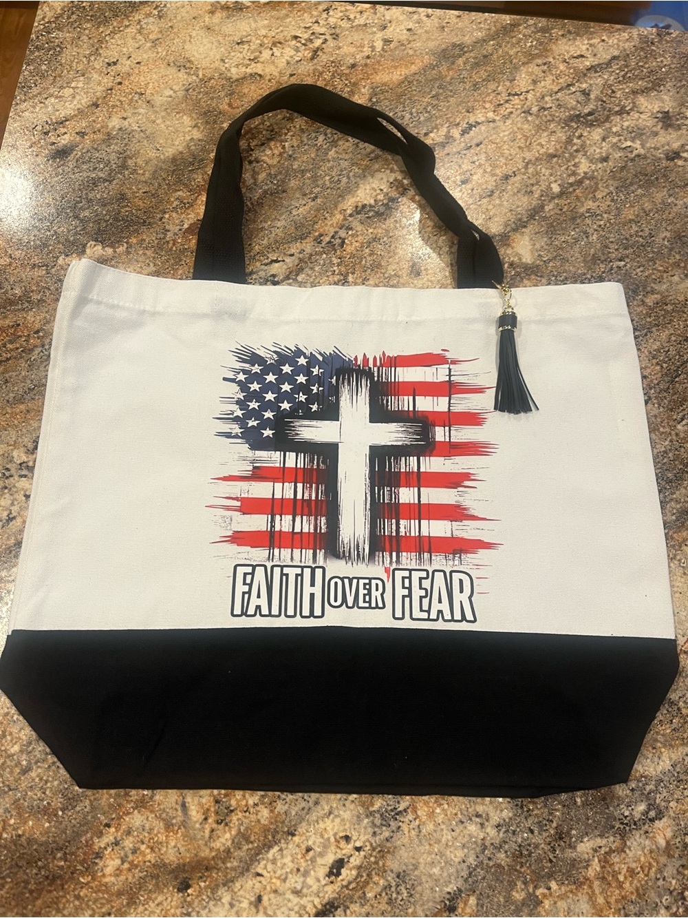 Faith Over Fear Canvas Tote Bag - Black and White